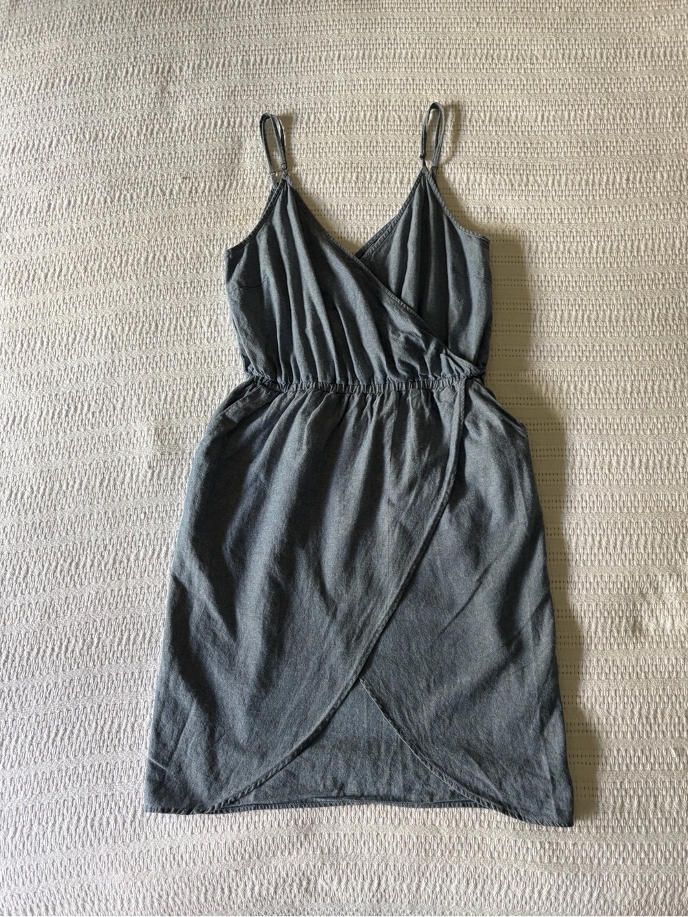 Hive & Honey Denim Chambray Faux-Wrap Cami Mini Dress - Small
